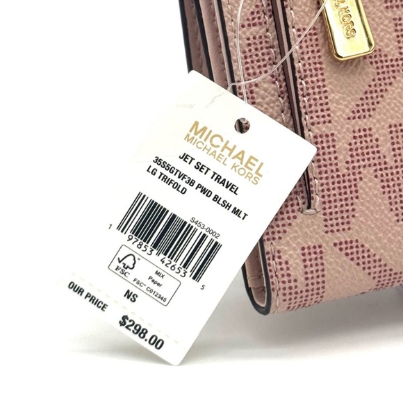 Michael Kors Jet Set Large Signature Logo TriFold Wallet Powder Blush Multi - Picture 9 of 9